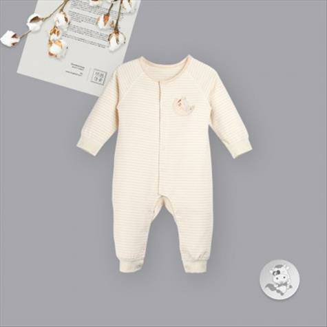 Verantwortung männlich und weiblich Baby Bio-Farbe Baumwolle einteilige Pyjama Unterwäsche Europäische klassische leichte Kaffeestreifen